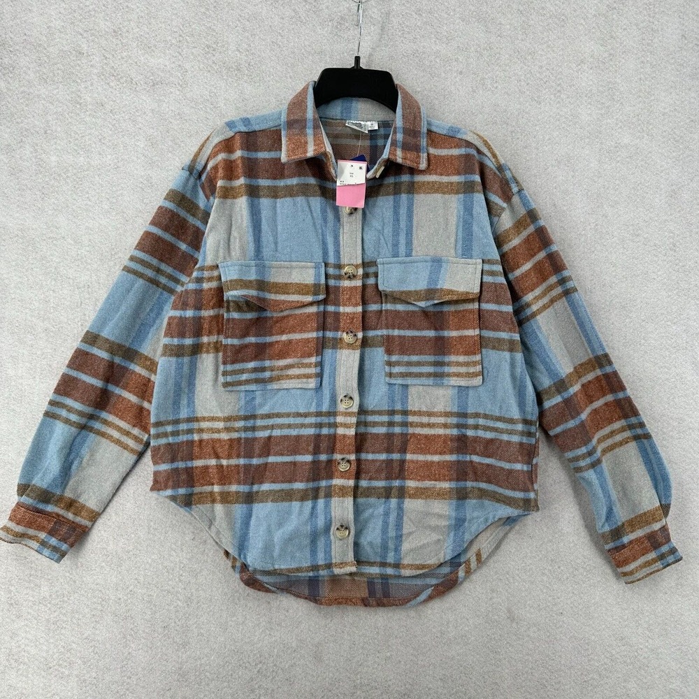 NWT Ford Bronco Graphic Shacket Flannel Shirt Womens XS Long Sleeve Plaid‎ - Picture 2 of 14